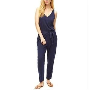 Michael Stars Navy Sleeveless Jumpsuit Small Tie Waist Jersey Travel Casual